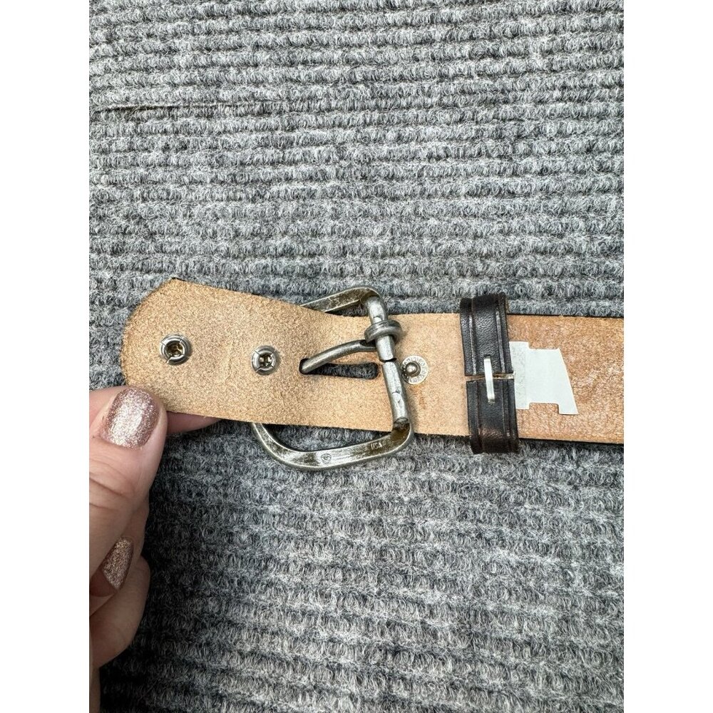 Vintage Tooled Stamped Leather Belt Sz 32 Brown Eagle Mountains Flower USA Made - Picture 5 of 8